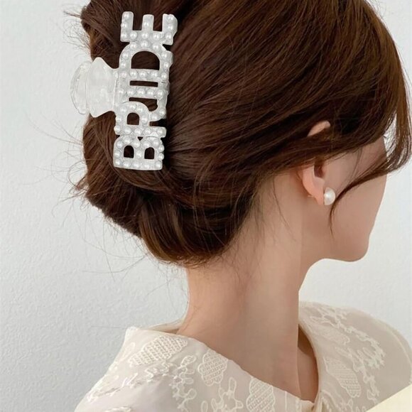Pearl Bridal Hair Clips Women Thick Hair Monogram Claw Clip Wedding Accessory